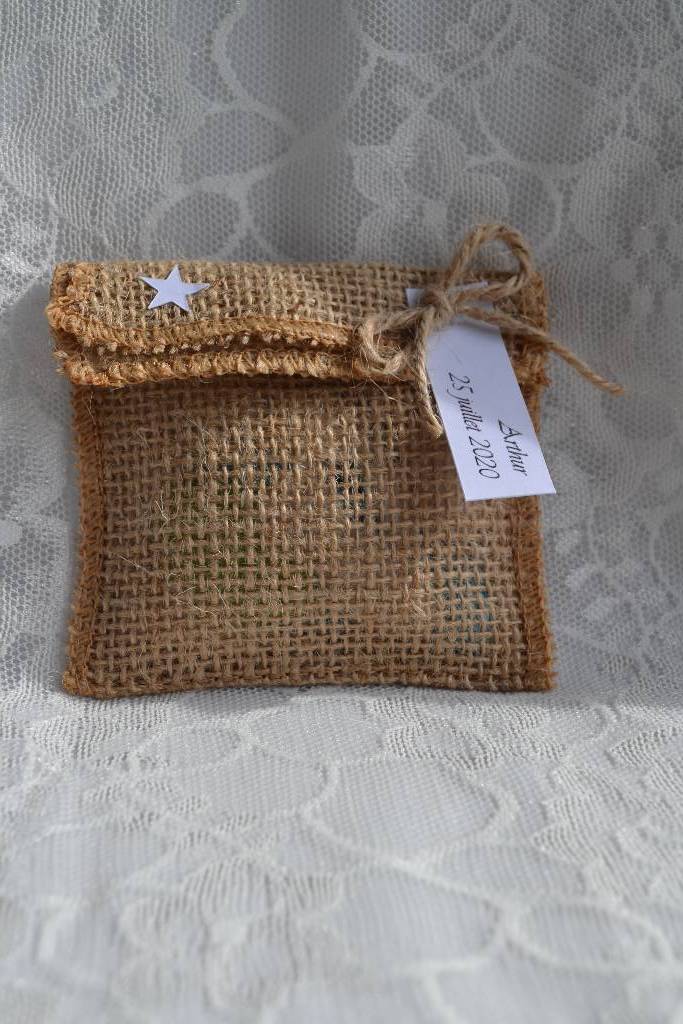 sac de jute à dragée baptême naturel le festival de la dragée